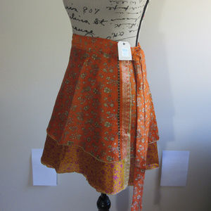 Earthbound Sudha Silk Wrap Skirt Short OS NWT Wrap